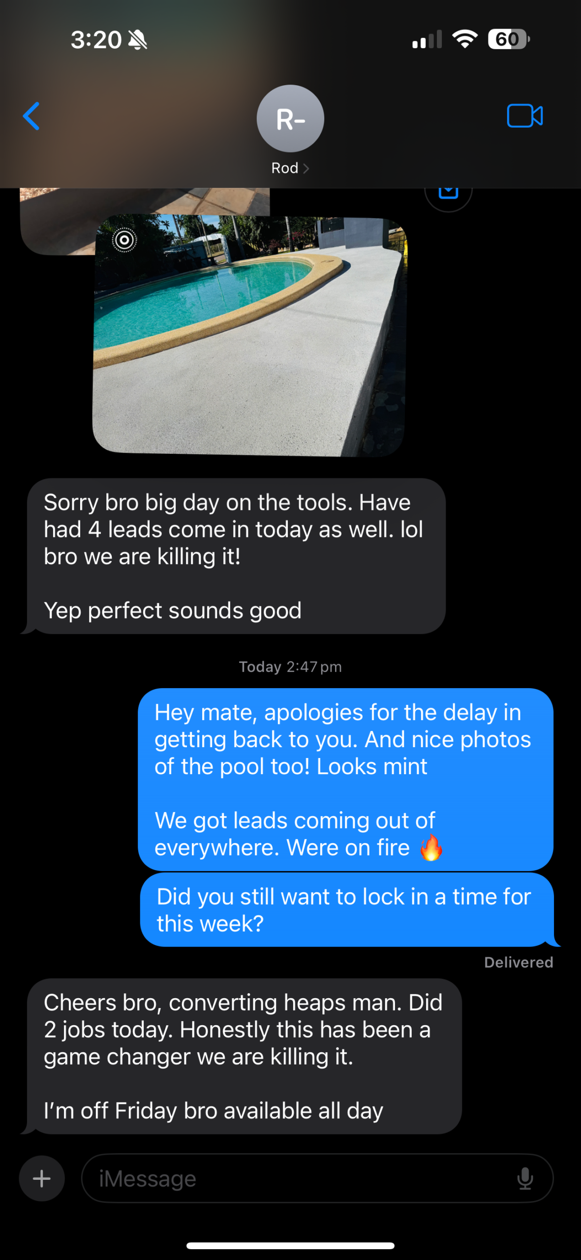 Text message from Rod - June 2025: Converting heaps, game changer